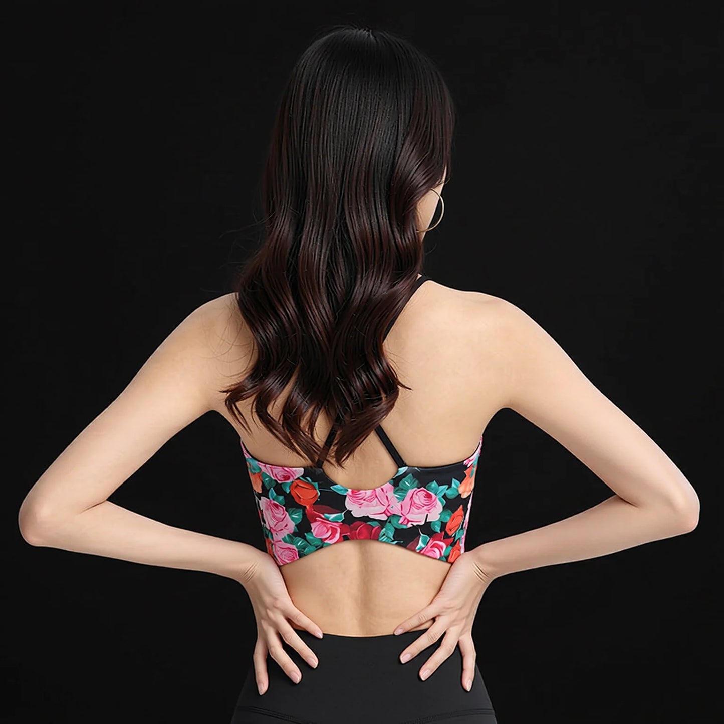 Trendy Floral Sports Bra with Cross Back