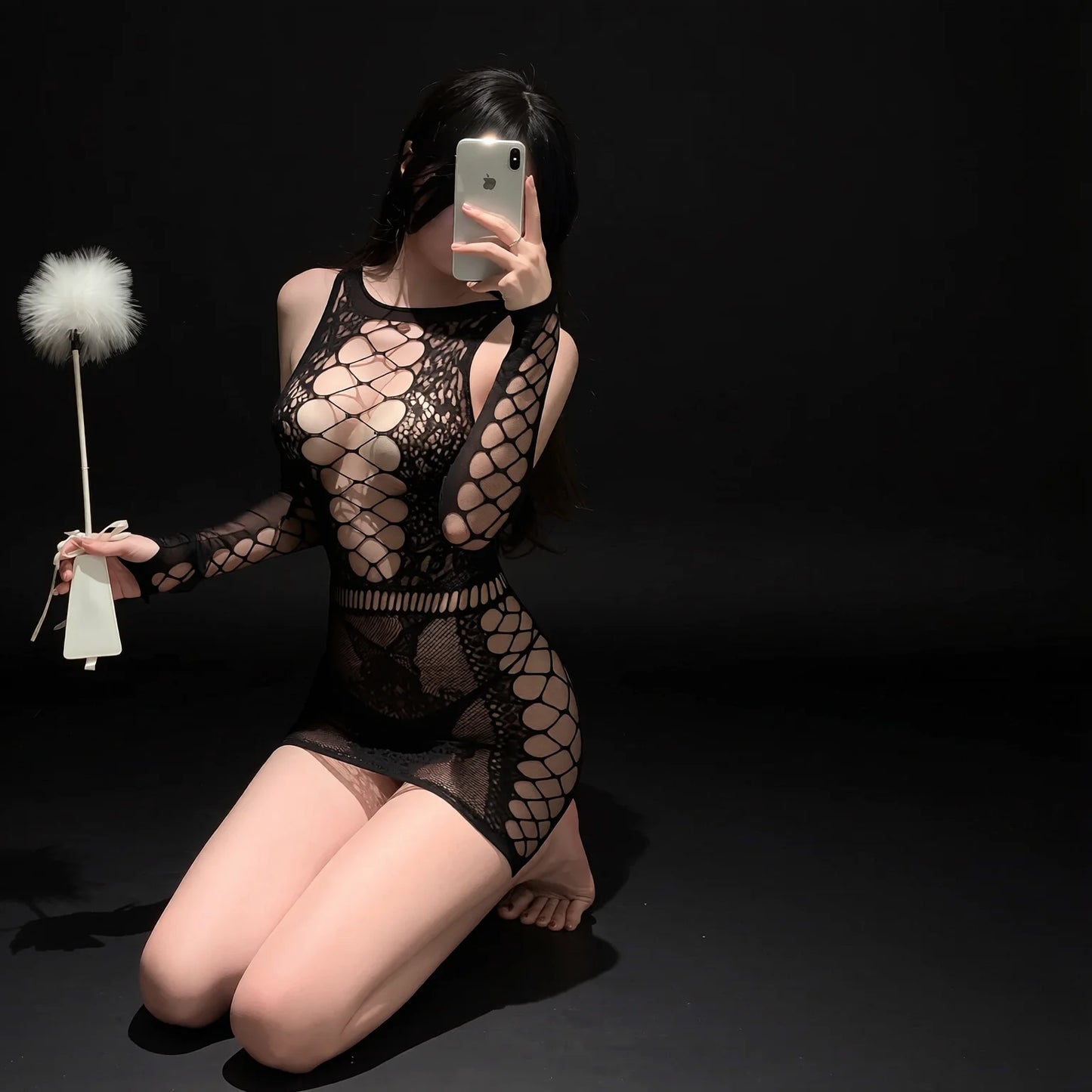 Pure Seductive Pure Desire Open Crotch Net Bodysuit Black Stockings Lingerie