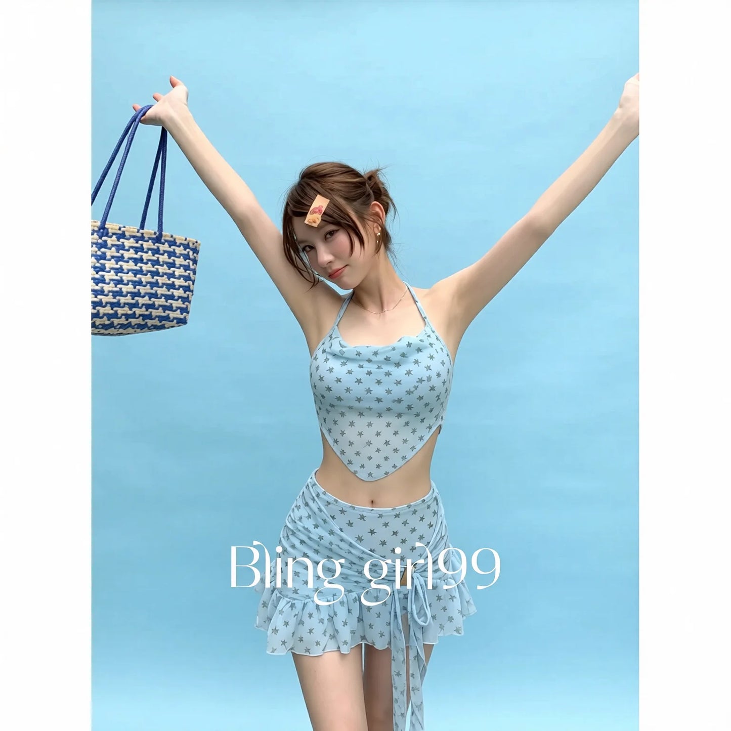 Blue Two-Piece Skirt Bikini Set