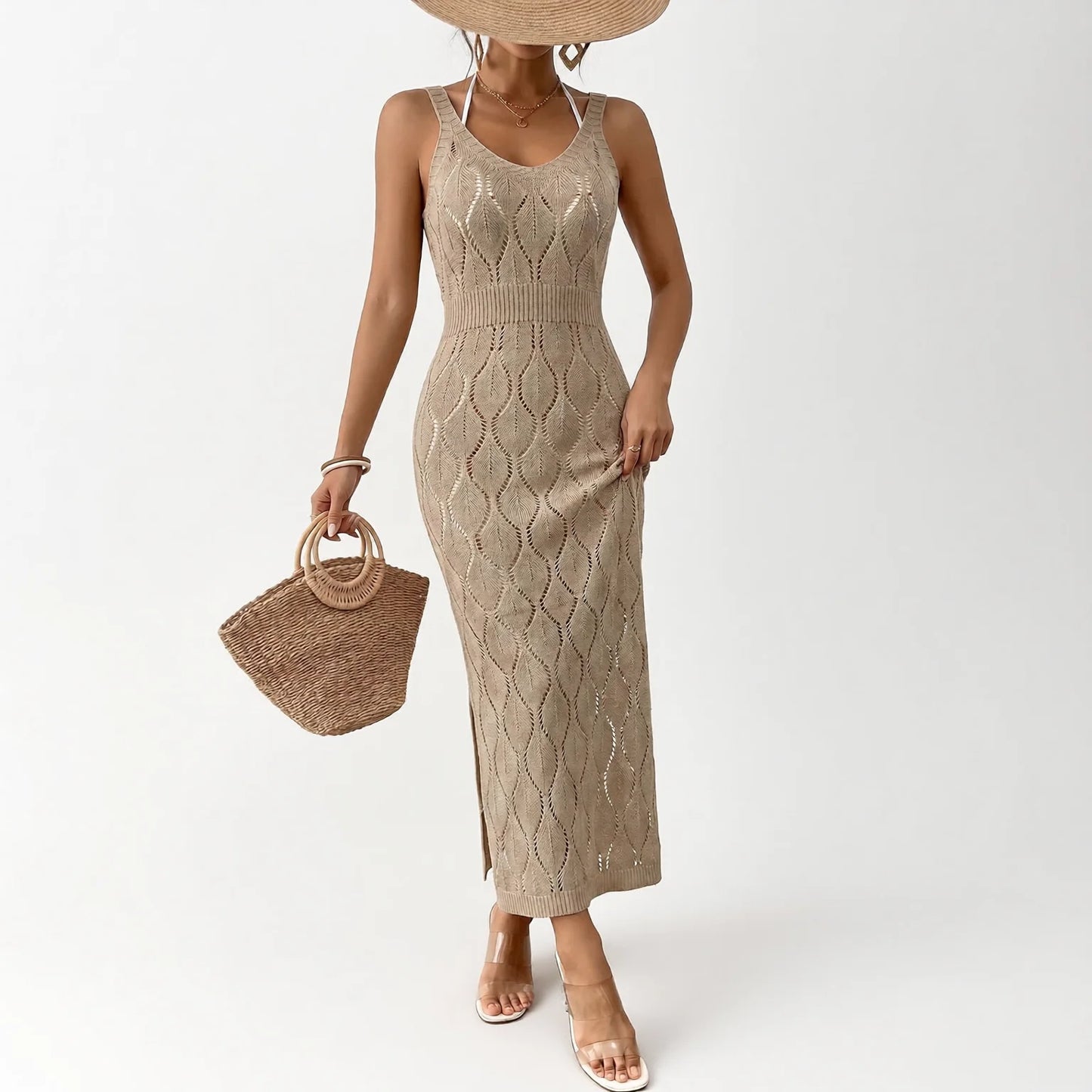 Ivory Crochet Beach Maxi Dress - Boho Knit Cover Up