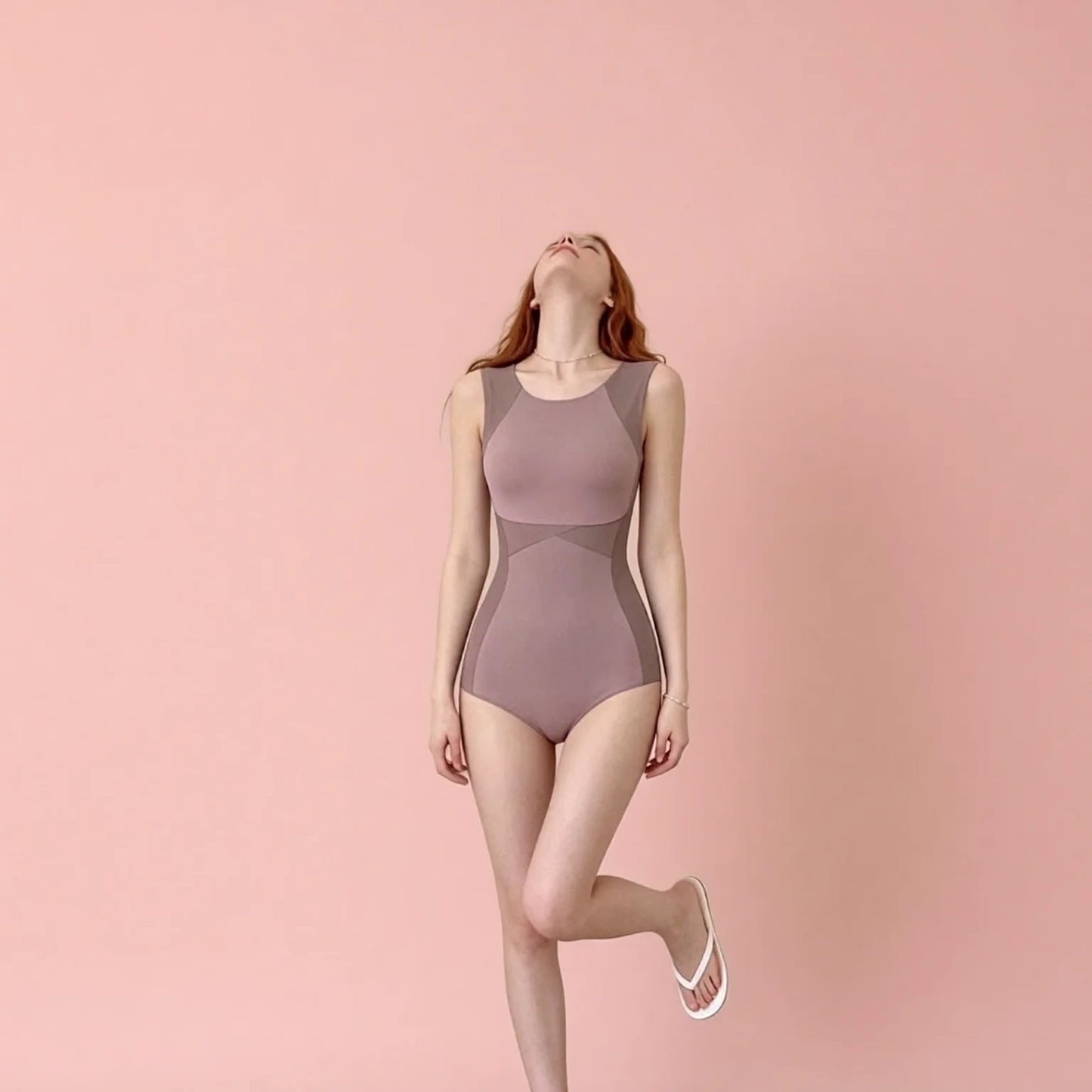 High-Sense One-Piece Swimsuit with Seam Detail - Brown
