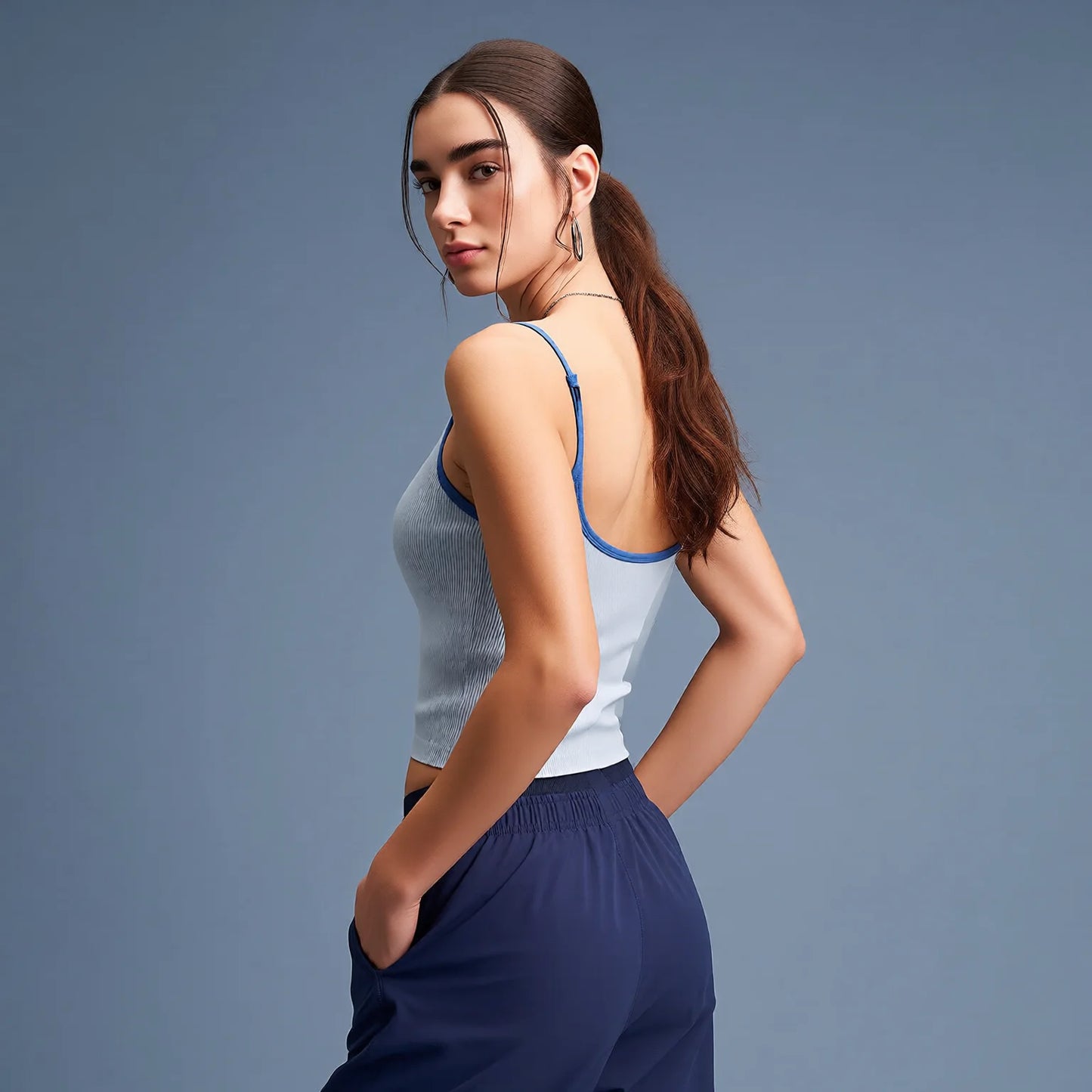 Colorblock V-Neck Camisole with Fixed Cups and Contrast Straps