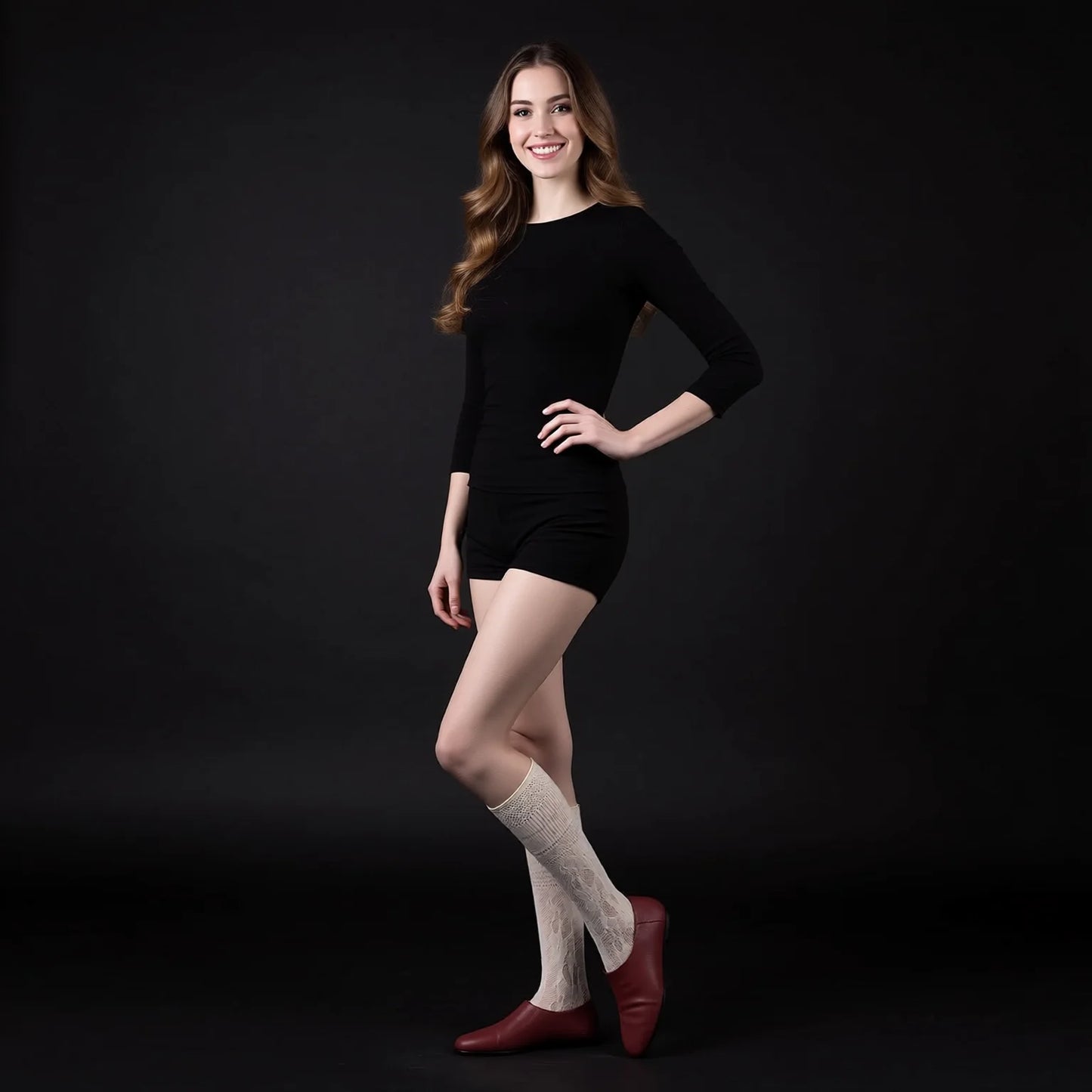 Lace Trim Knee High Socks Women - Retro Ballet Calf Socks