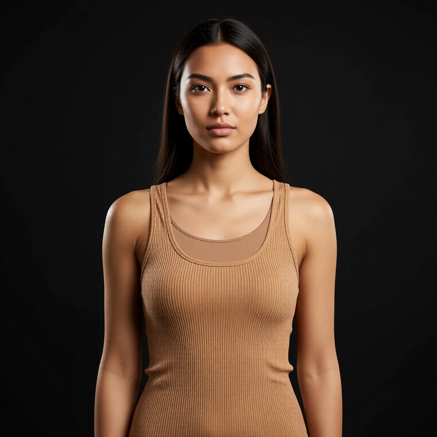Ribbed Sport Tank Top - Arc Hem Camisole Yoga Bra with Chest Pad