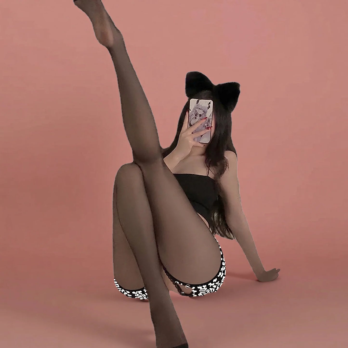 Open crotch thigh high stockings, removable tearable seductive black sheer