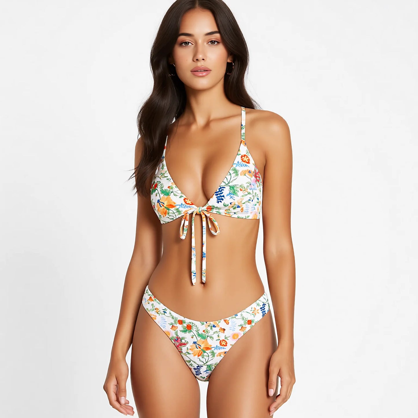 Floral Tie-Front Bikini Set - High-End Beach Swimwear