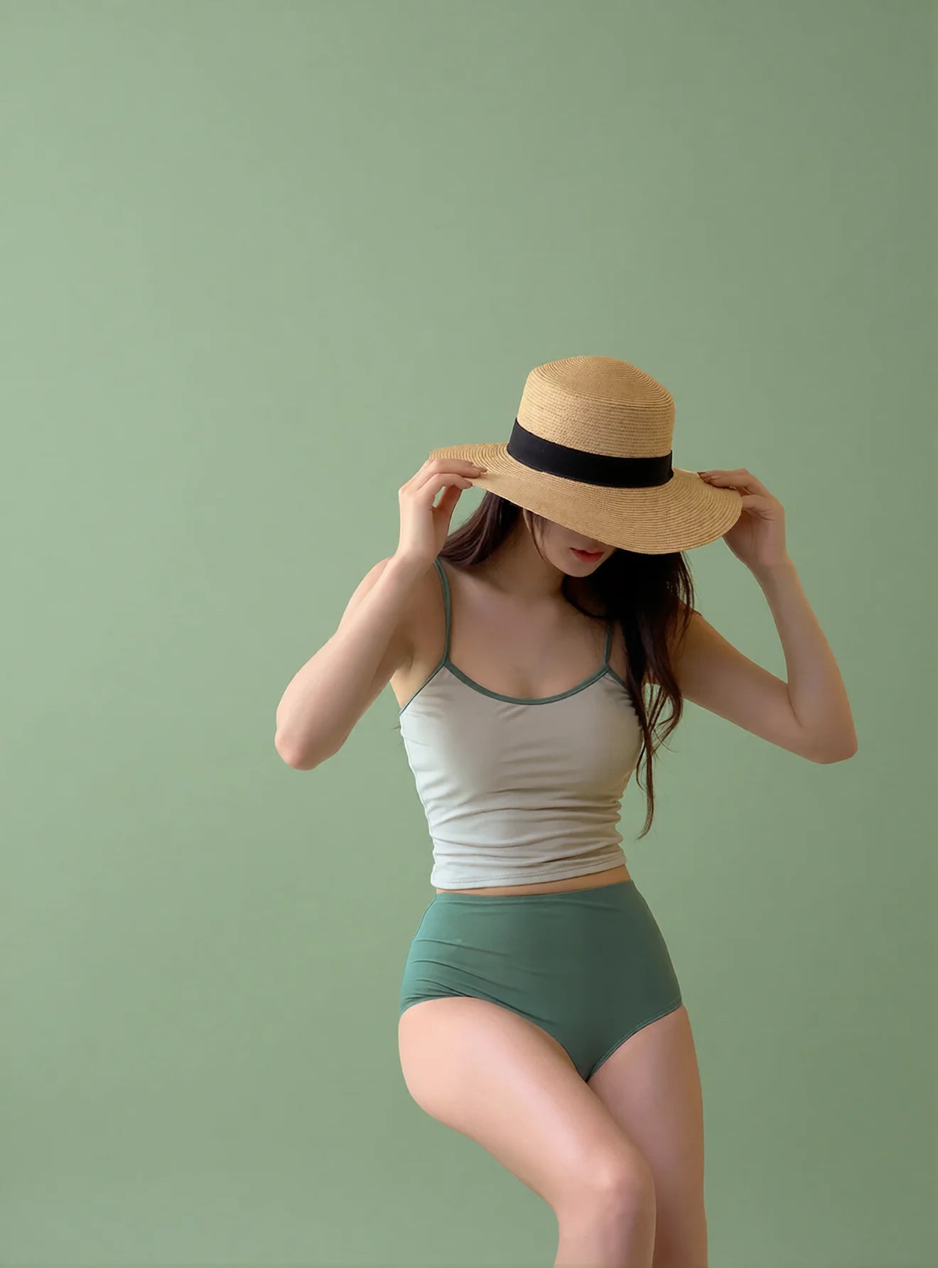ins style conservative two-piece swimsuit, high waist tummy control, slim fit, summer resort & spa swimwear