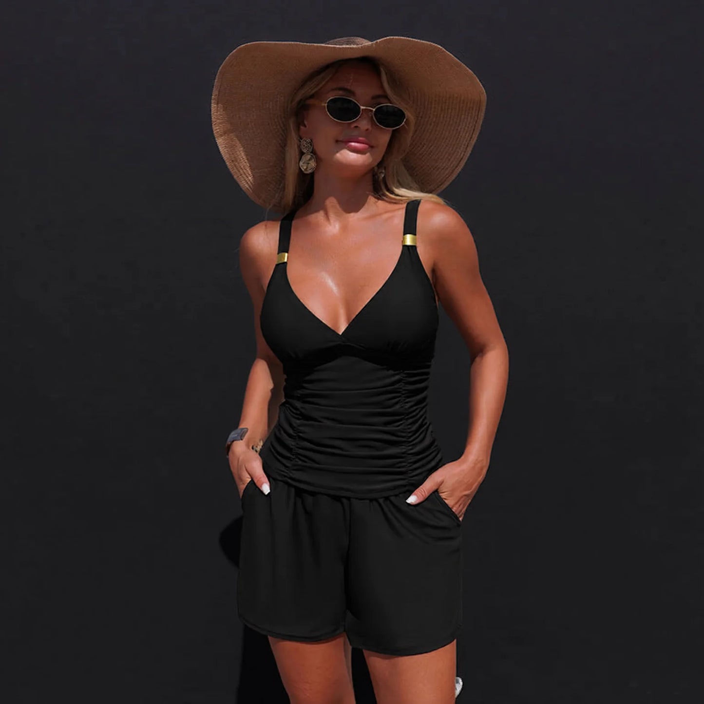 Tankini Set with Built-In Bra - Sporty Split Swimsuit for Beach & Pool