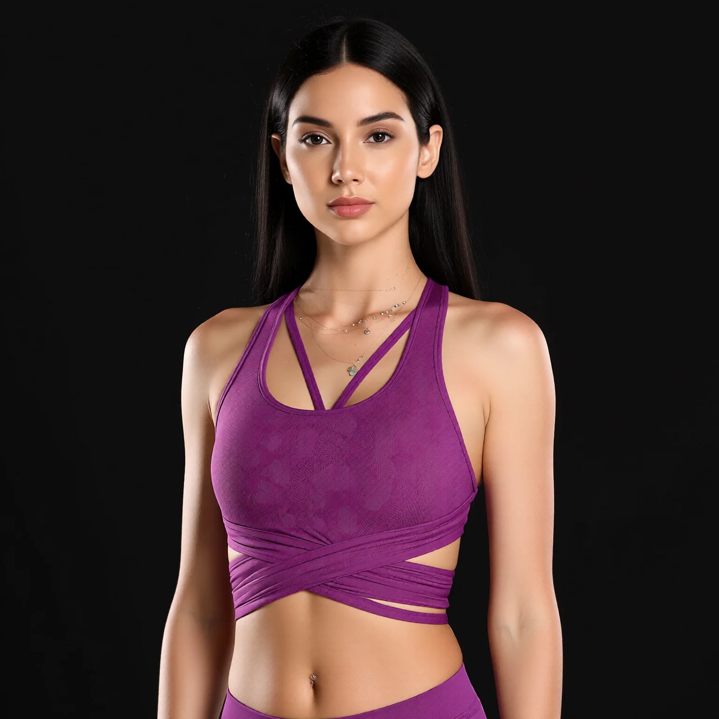 Summer Nude-Feel Antibacterial Crisscross Back Sports Bra Wide Shoulder Strap High Impact Yoga Bra