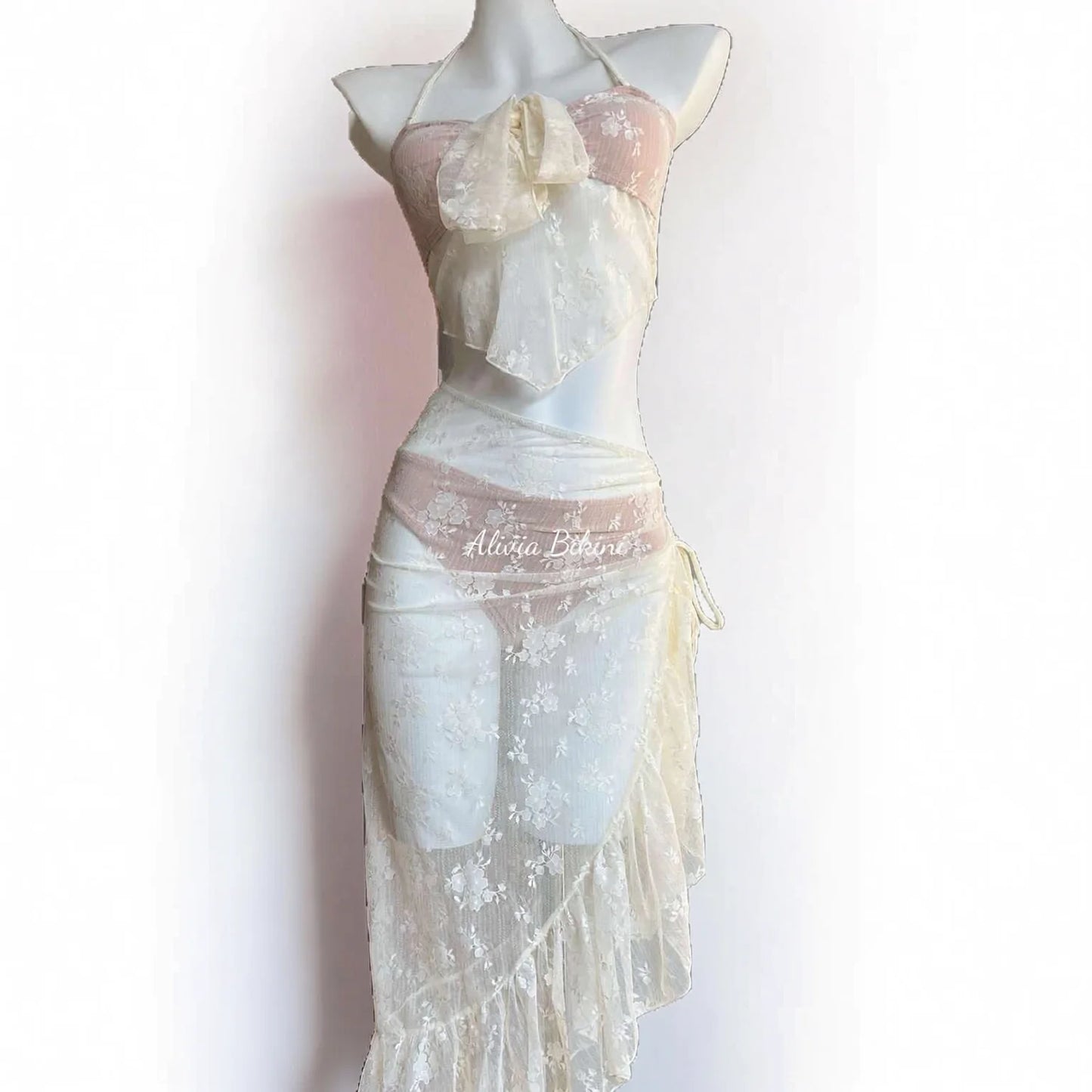 Netted Mesh Bikini-Style Two-Piece Maxi Skirt Set