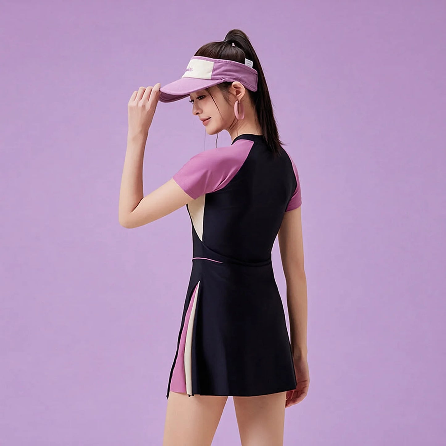 High-waisted sporty skirt two-piece swimsuit - tummy control & slimming effect