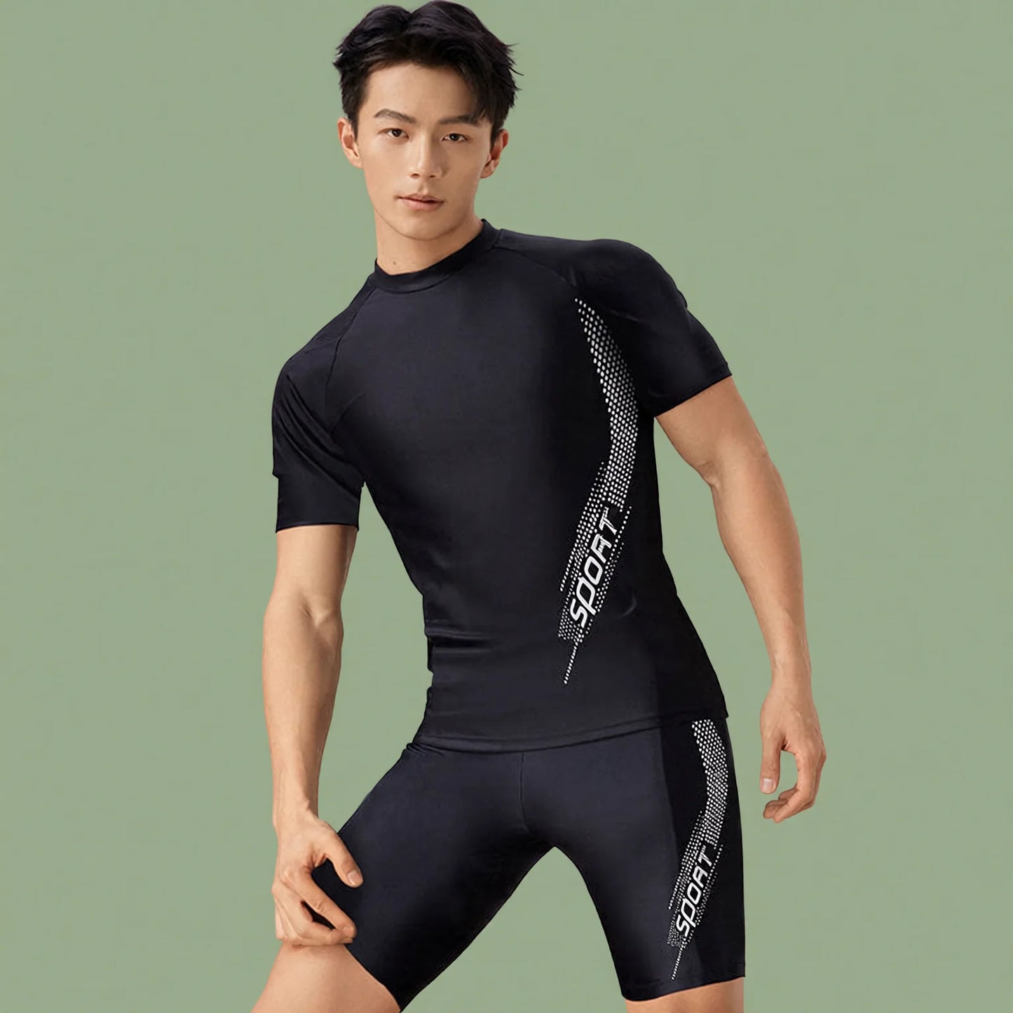 Men's Sportswear Swim Shorts Set - Five Inch Trunks & T-Shirt