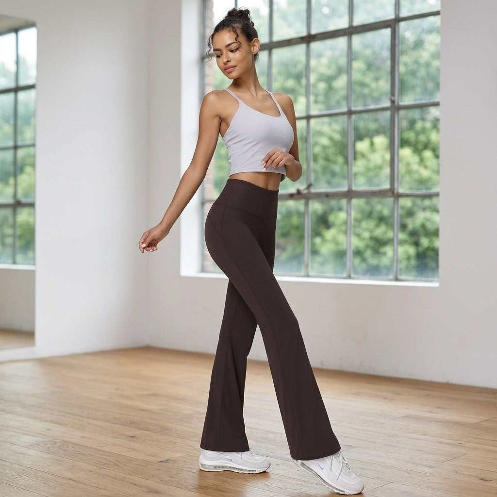 High-Waist Micro-Flare Yoga Pants Nylon-Lycra Hip-Lift