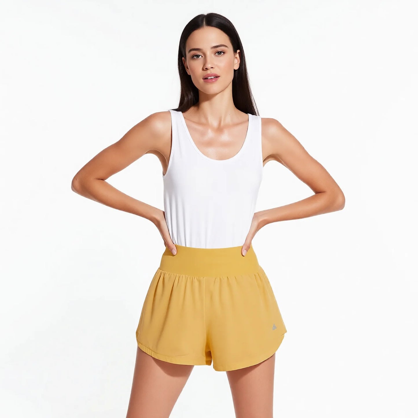 High-Waist Pocket Athletic Shorts - Breathable High-Rise Running Yoga Shorts