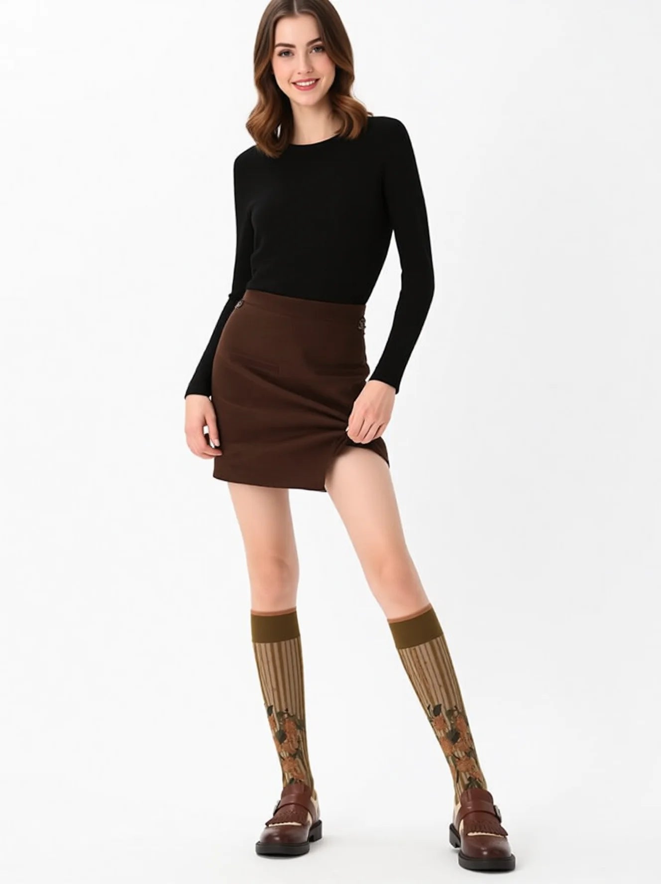 Vintage Green Patterned Knee High Socks Retro Hepburn Style