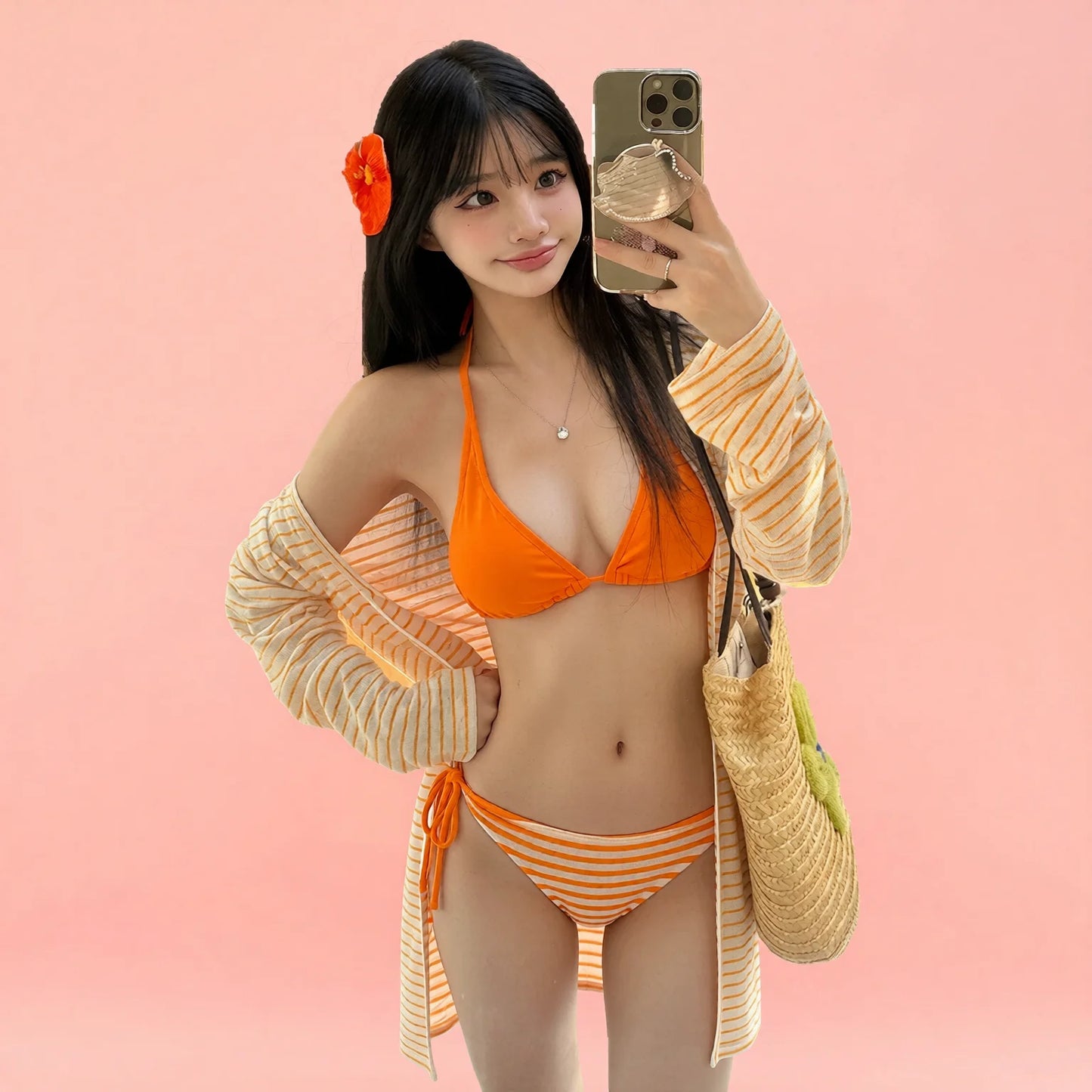 Striped Knit Cover-Up Set & Floral Mini Skirt Beach Bikini