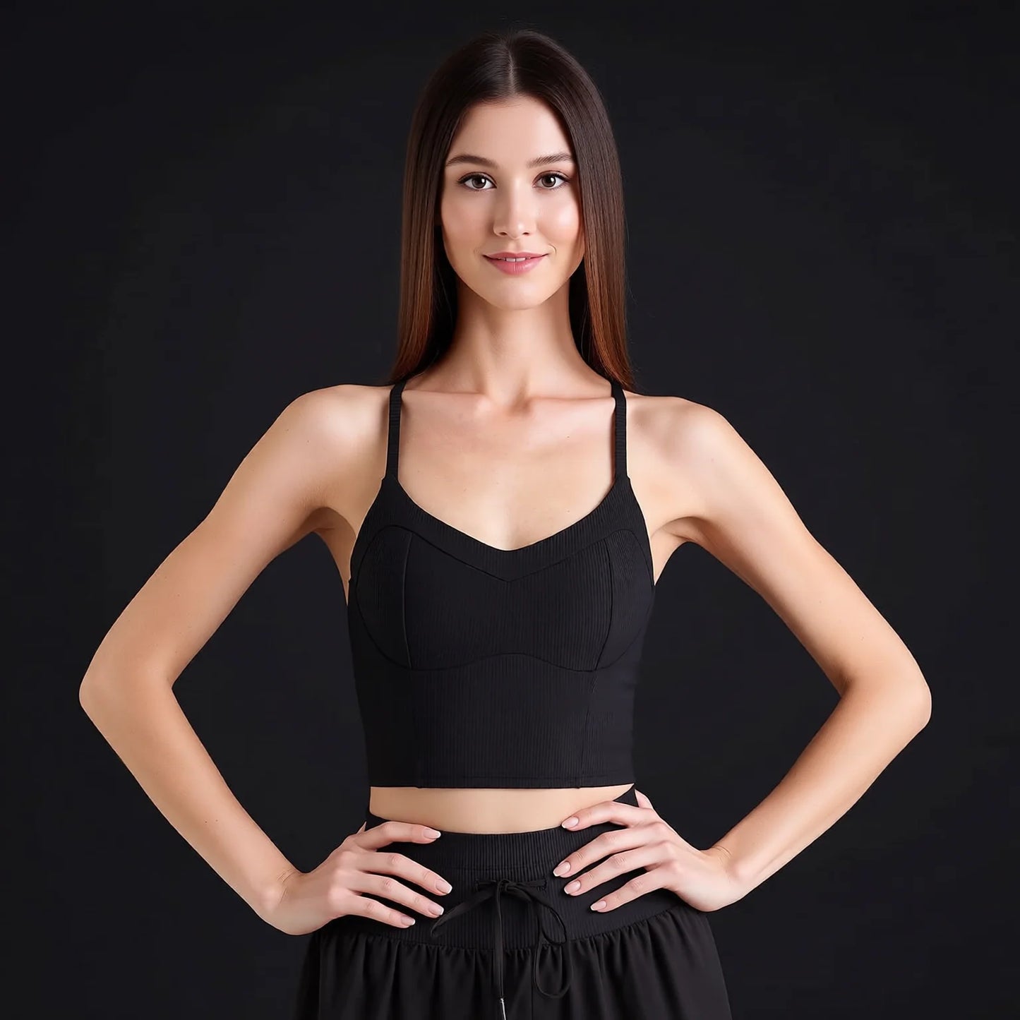 High Support Fixed Cup Sports Bra - Matte Black