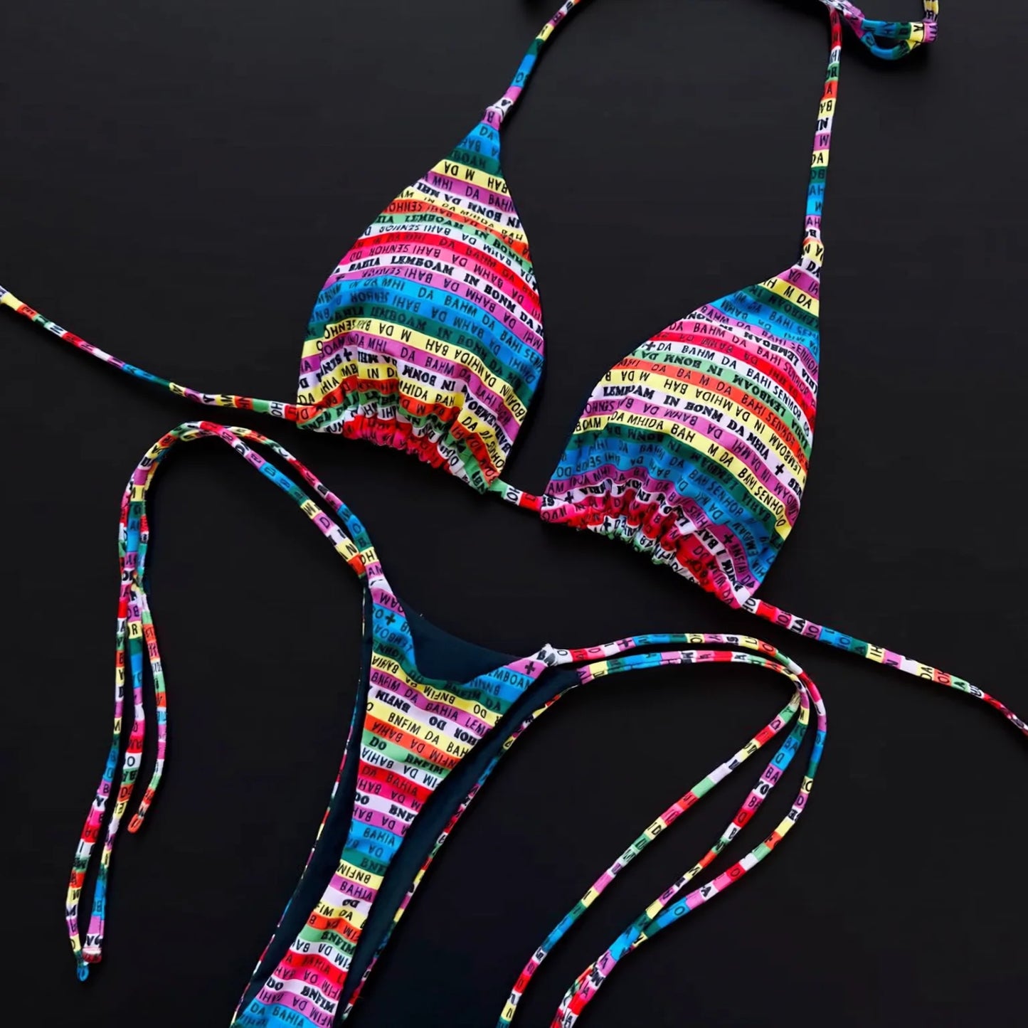 Tie-Band Printed Bikini Set with Low-Waist String