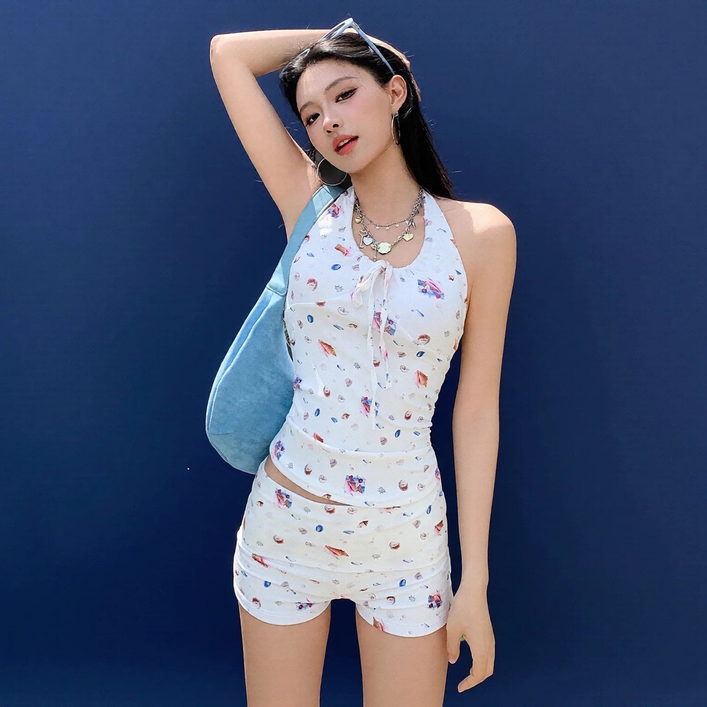 High-waisted halter bikini set