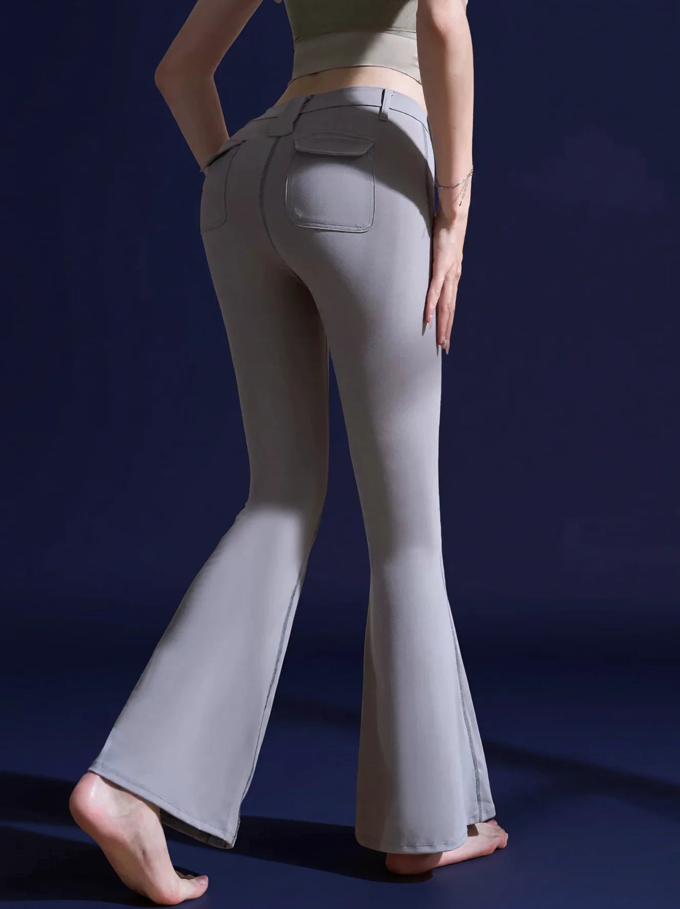 High Waisted Flared Yoga Pants with Pockets and Butt Lifting Seams