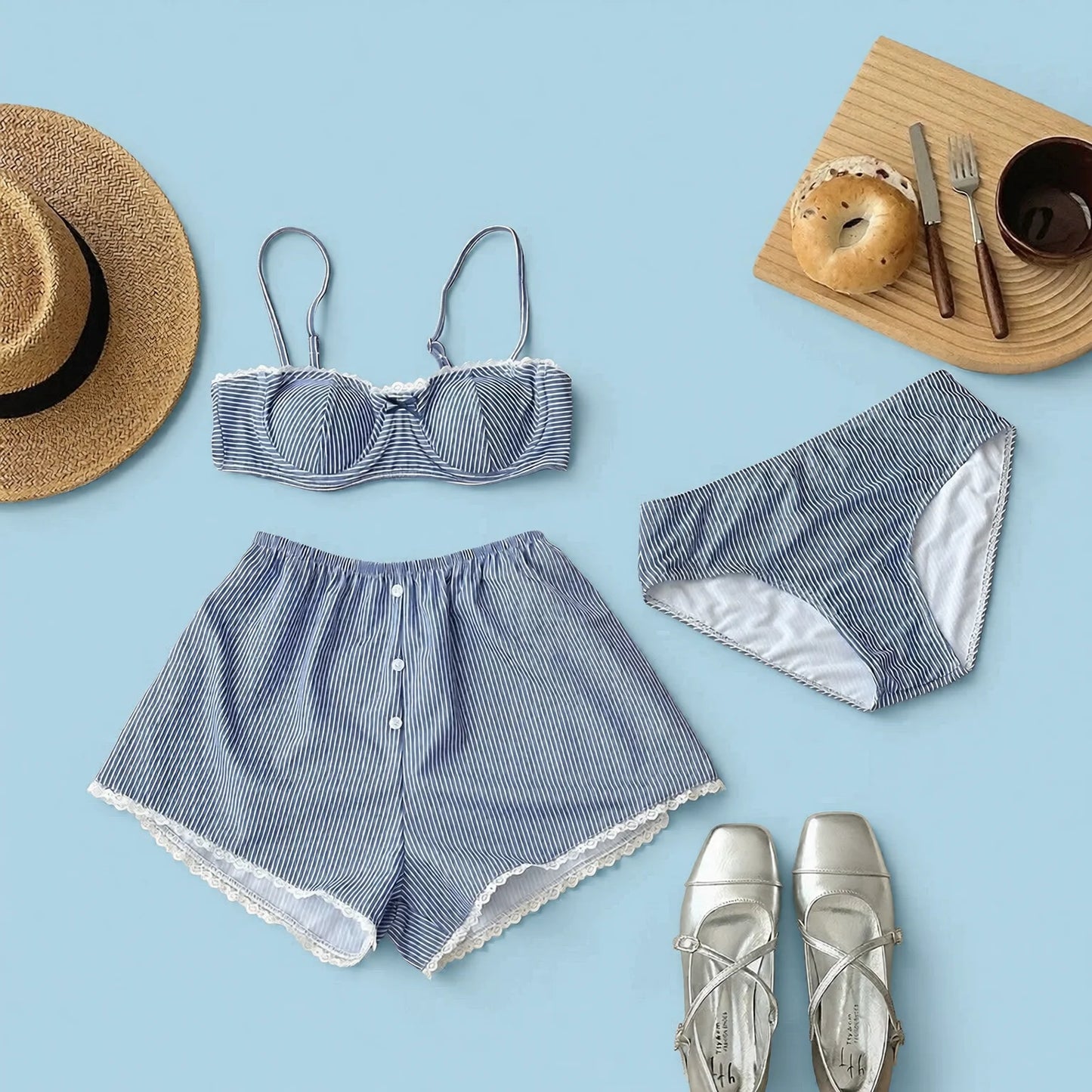 Striped Blue Bikini Set