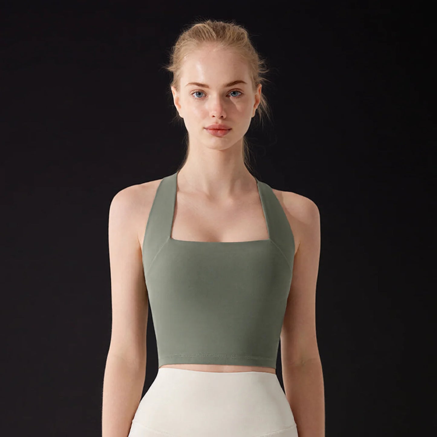 Summer Nude-Feel Antibacterial Crisscross Back Sports Bra Wide Shoulder Strap High Impact Yoga Bra