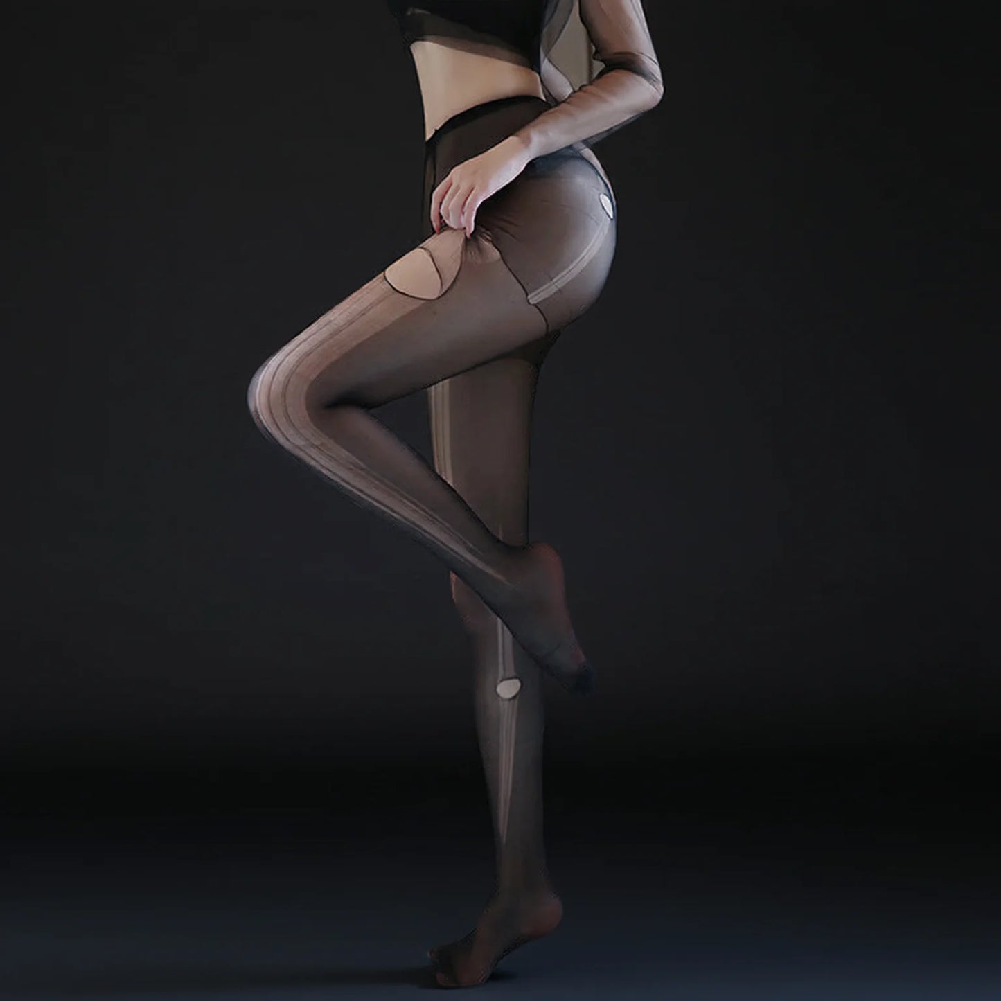 Sheer Black Tights with Tear-Away Detail