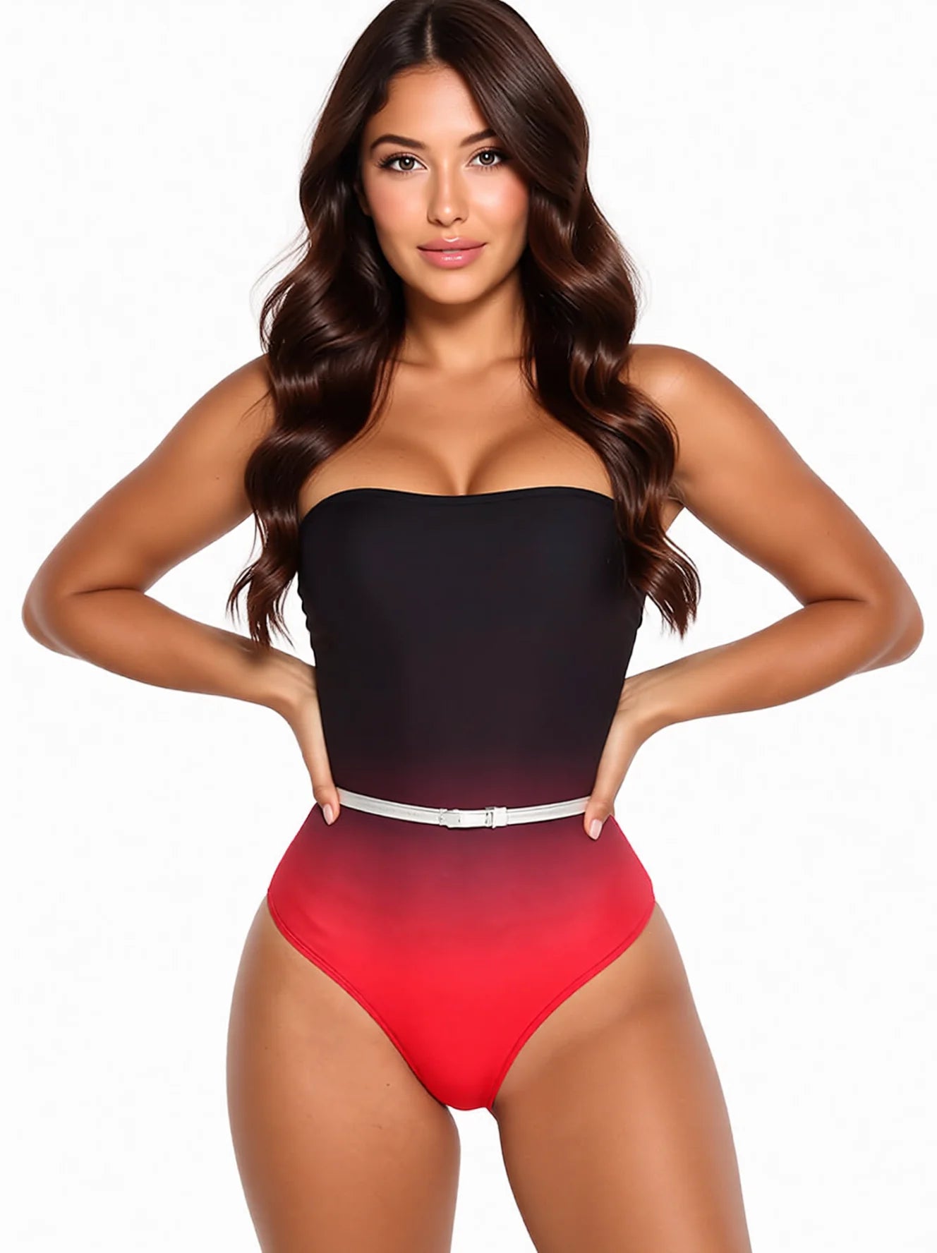 Bandeau Gradient One Piece Swimsuit with Belt - S-XXL