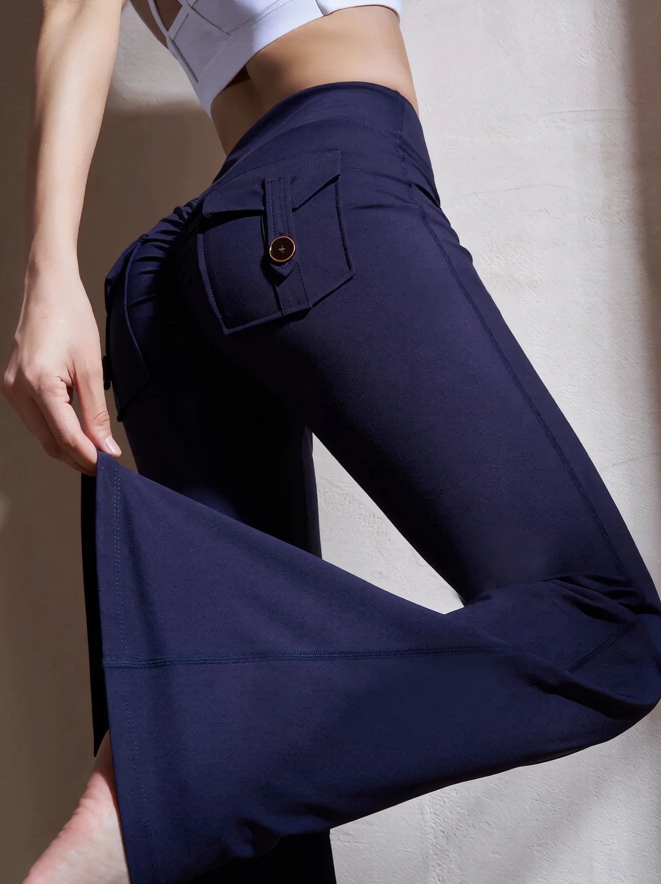 High Waisted Flared Leggings with Pockets and Butt Lift
