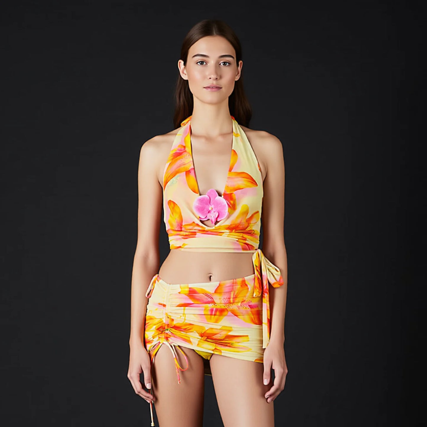 Halter Neck Floral Print Tie-Side Bikini