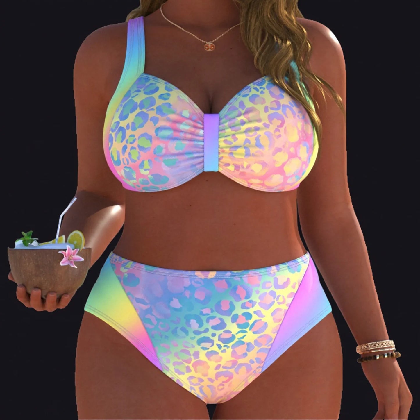 Animal Print Bikini Set with Lace Trim
