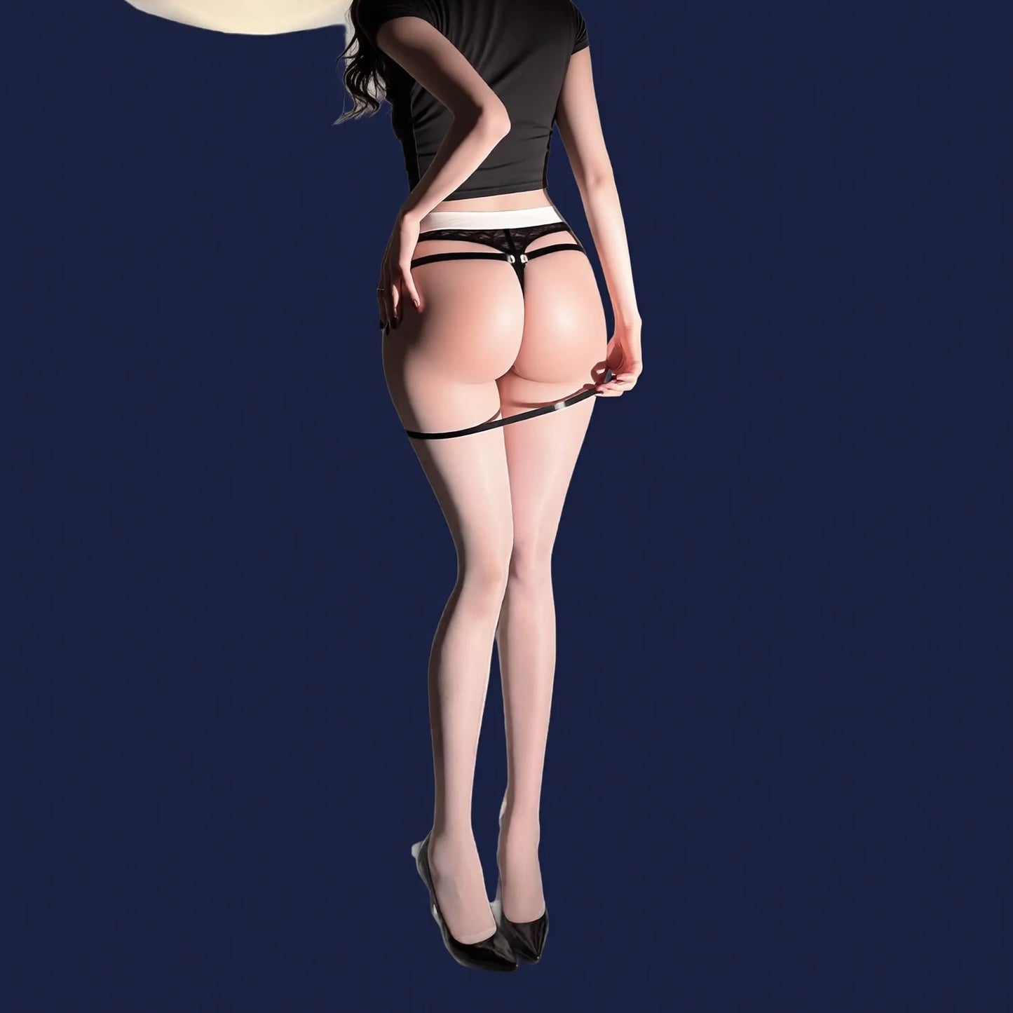 sheer garter stockings with adjustable straps, seductive open crotch design