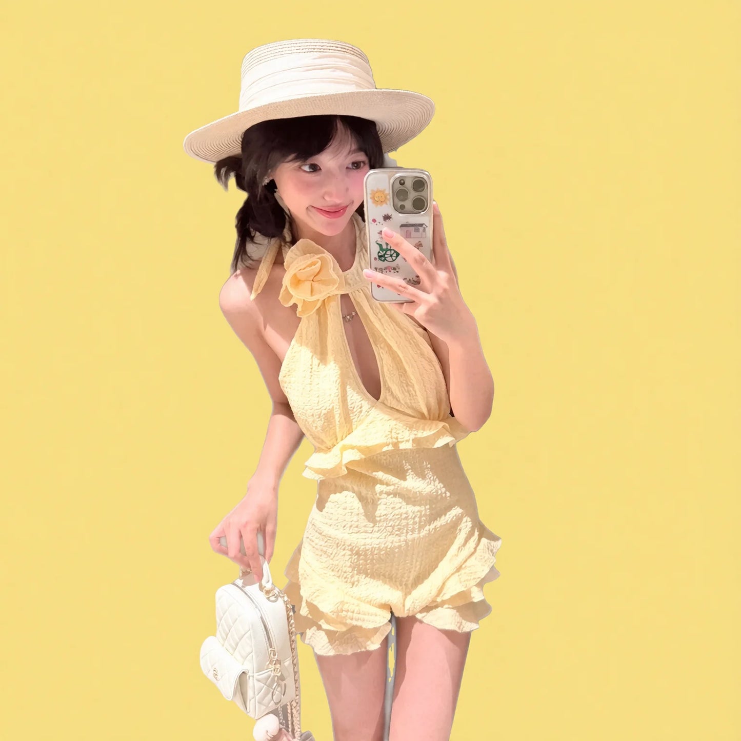 Pure Desire Lemon Yellow Ribbed One-Piece Swimsuit