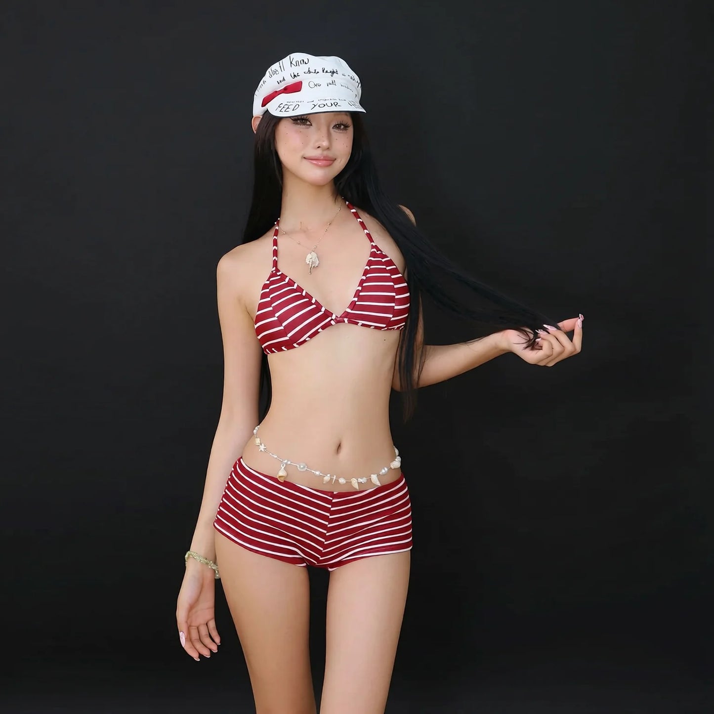 High-Waist Retro Striped Two-Piece Swimsuit – Tummy Control Beachwear