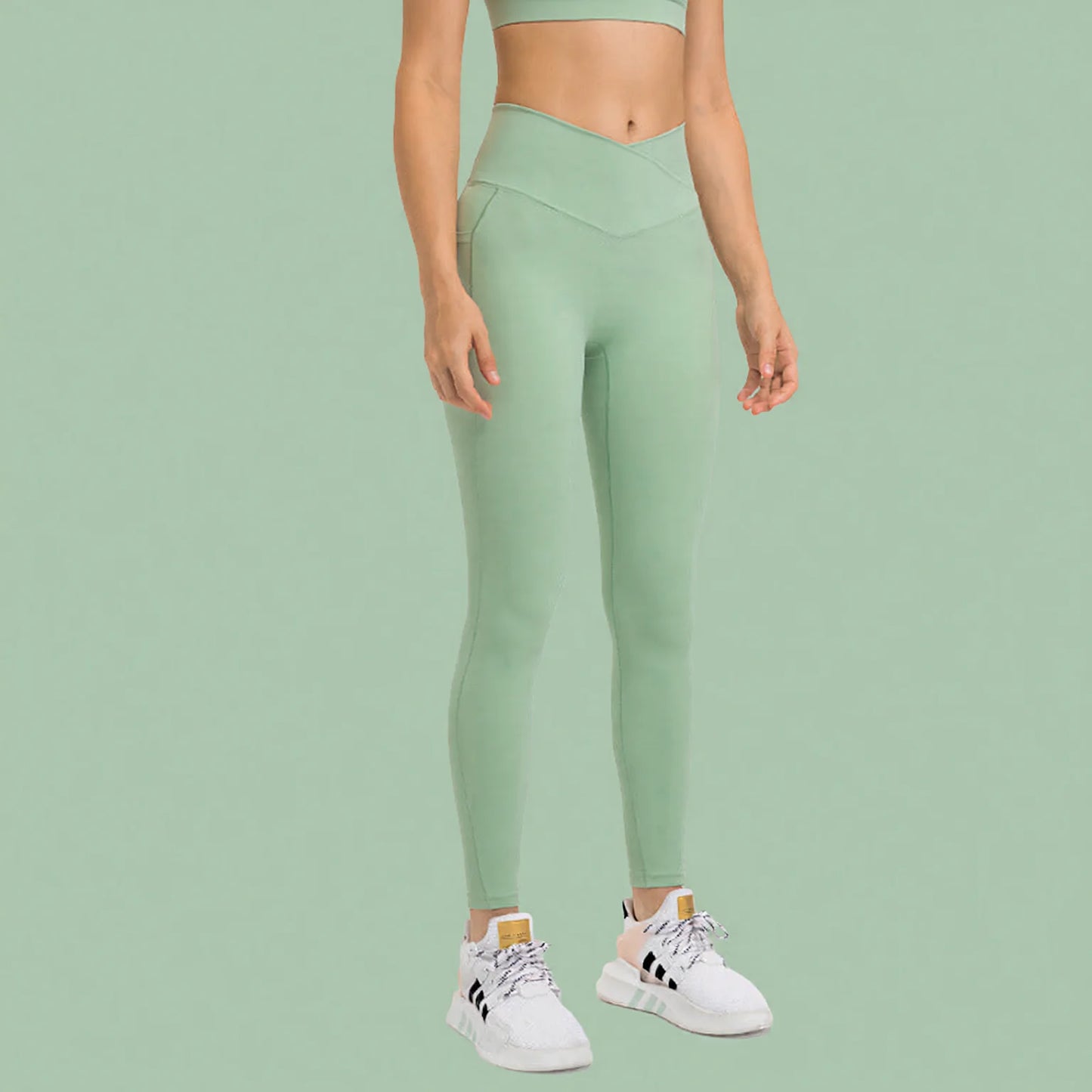 Cross-waist high-waisted seamless no-line high-stretch butt-lifting nine-quarter yoga leggings