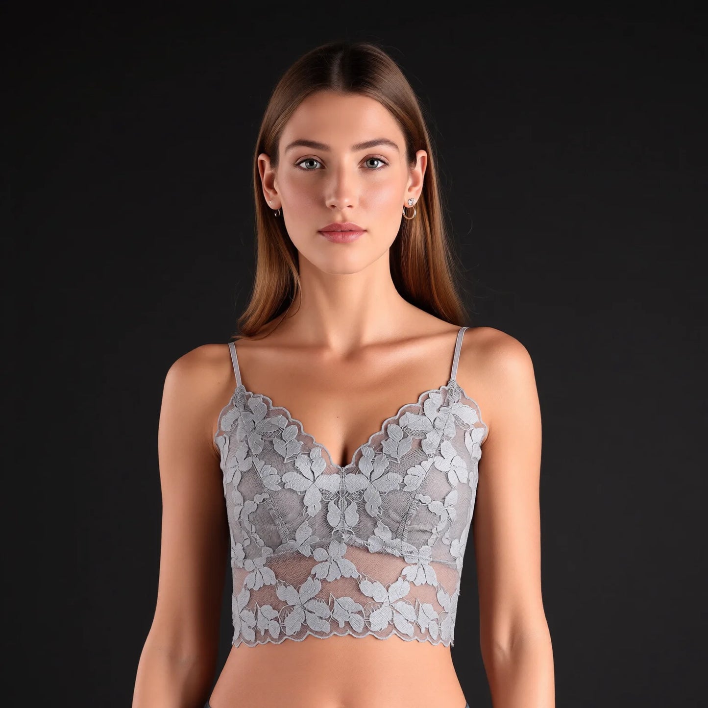 French Wire-Free Lace Bra, Breathable Triangle Cup