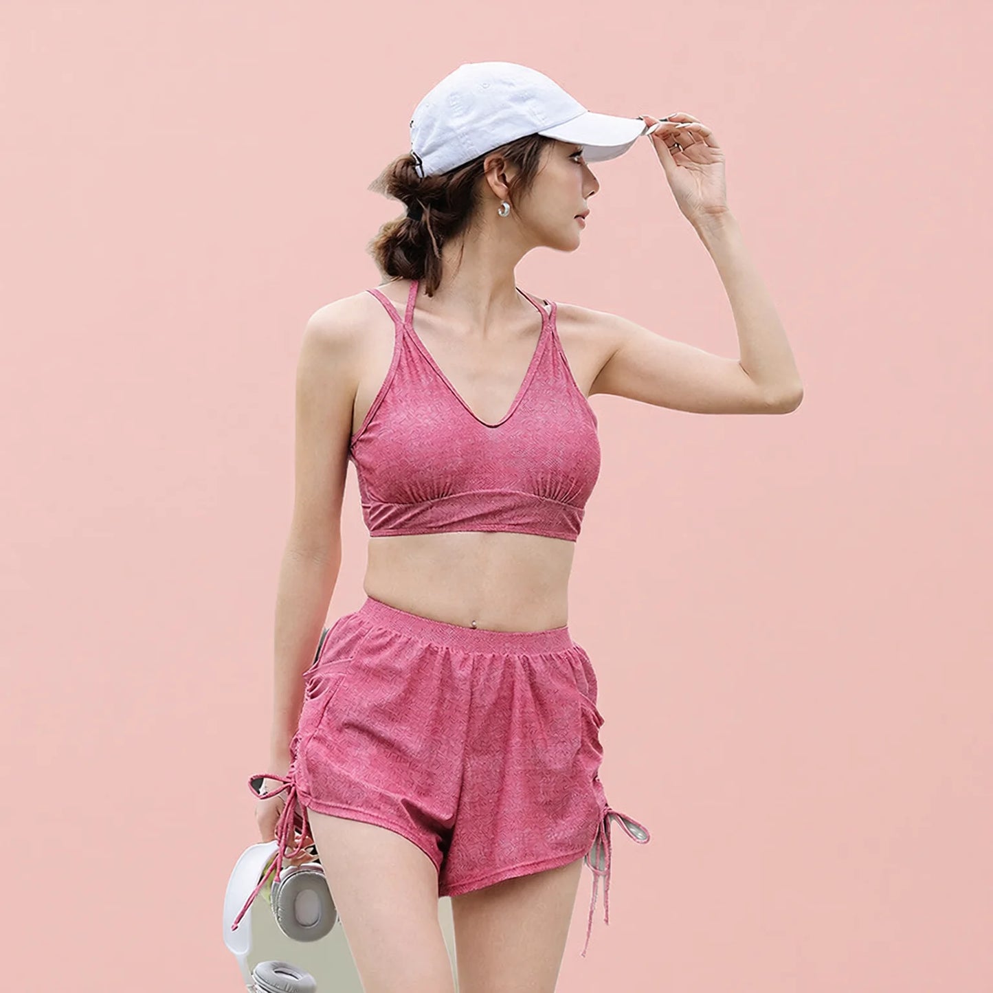 Plus Size 3 Piece Summer Outfit: Rose Print Long Sleeve Crop Top & Shorts