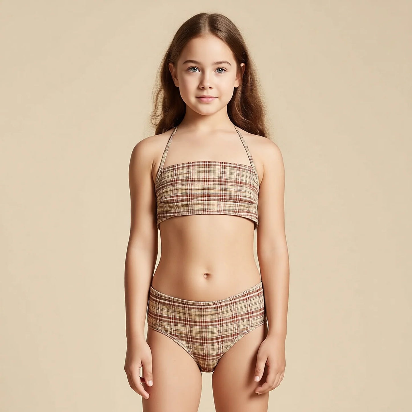 beige lattice two-piece bikini set