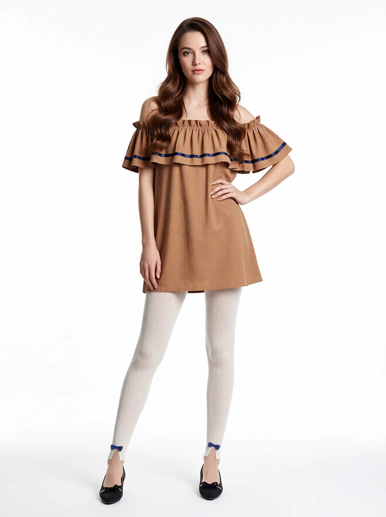 High-Waisted Ribbed Bow Detail Leggings Soft Cotton Blend