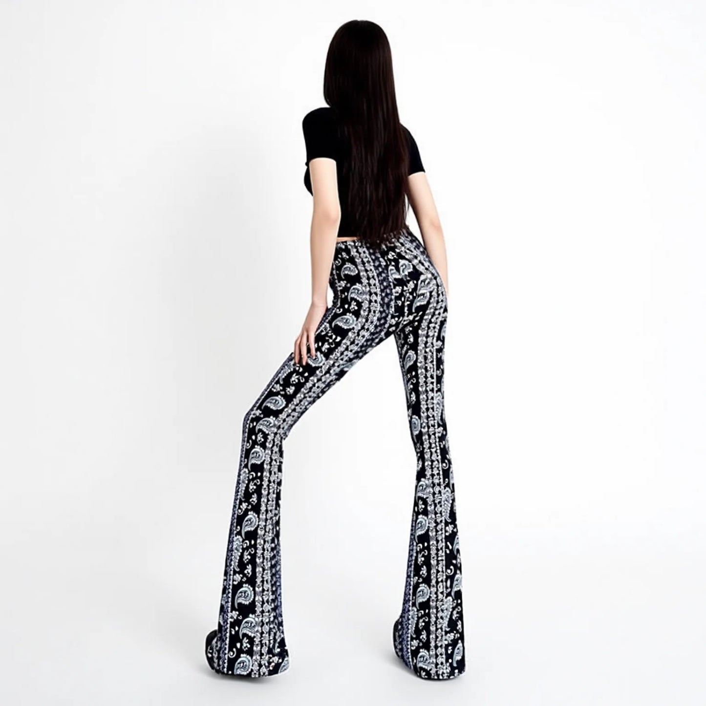 Ethnic Print Flare Yoga Pants - High Waisted Butt Lifting Stretch Trousers