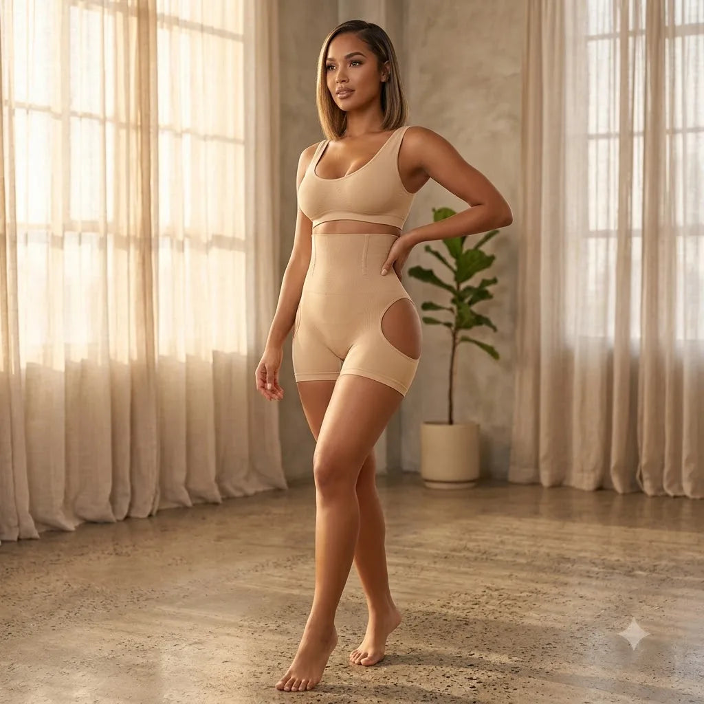 High-Waisted Butt-Lift Shapewear Shorts Side Cutouts