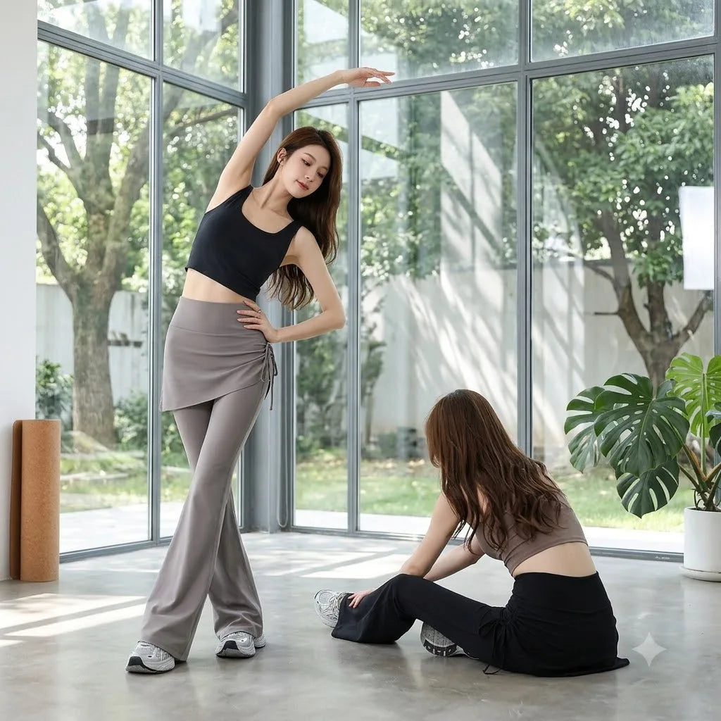 Soft FEESOFT Nylon-Spandex High-Waist Flared Yoga Pants Skirt Overlay