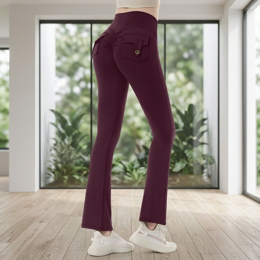 High-Waist Micro-Flare Yoga Pants Cargo Pockets