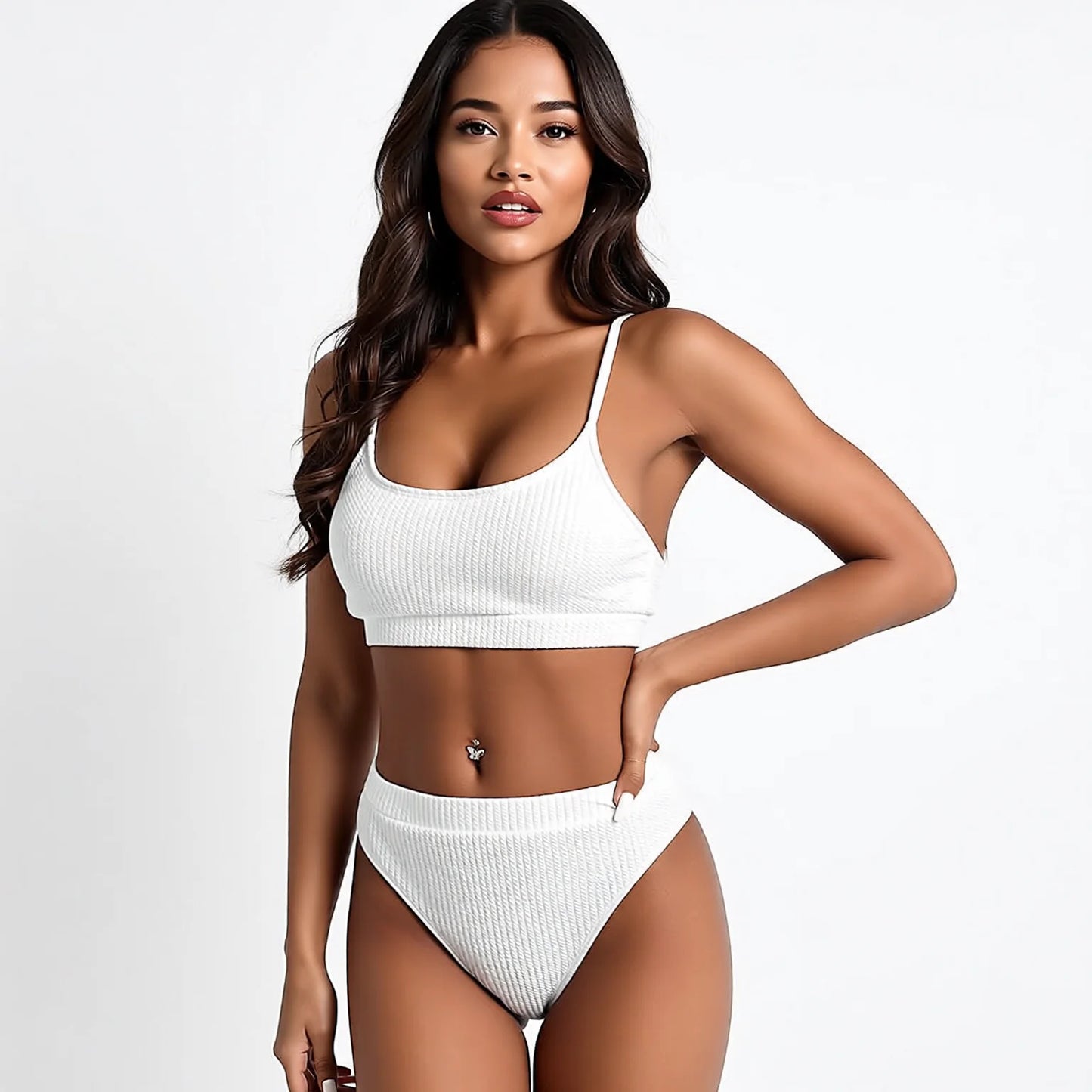 High Waisted Yellow Bikini Set - High Cut Swimwear for Women