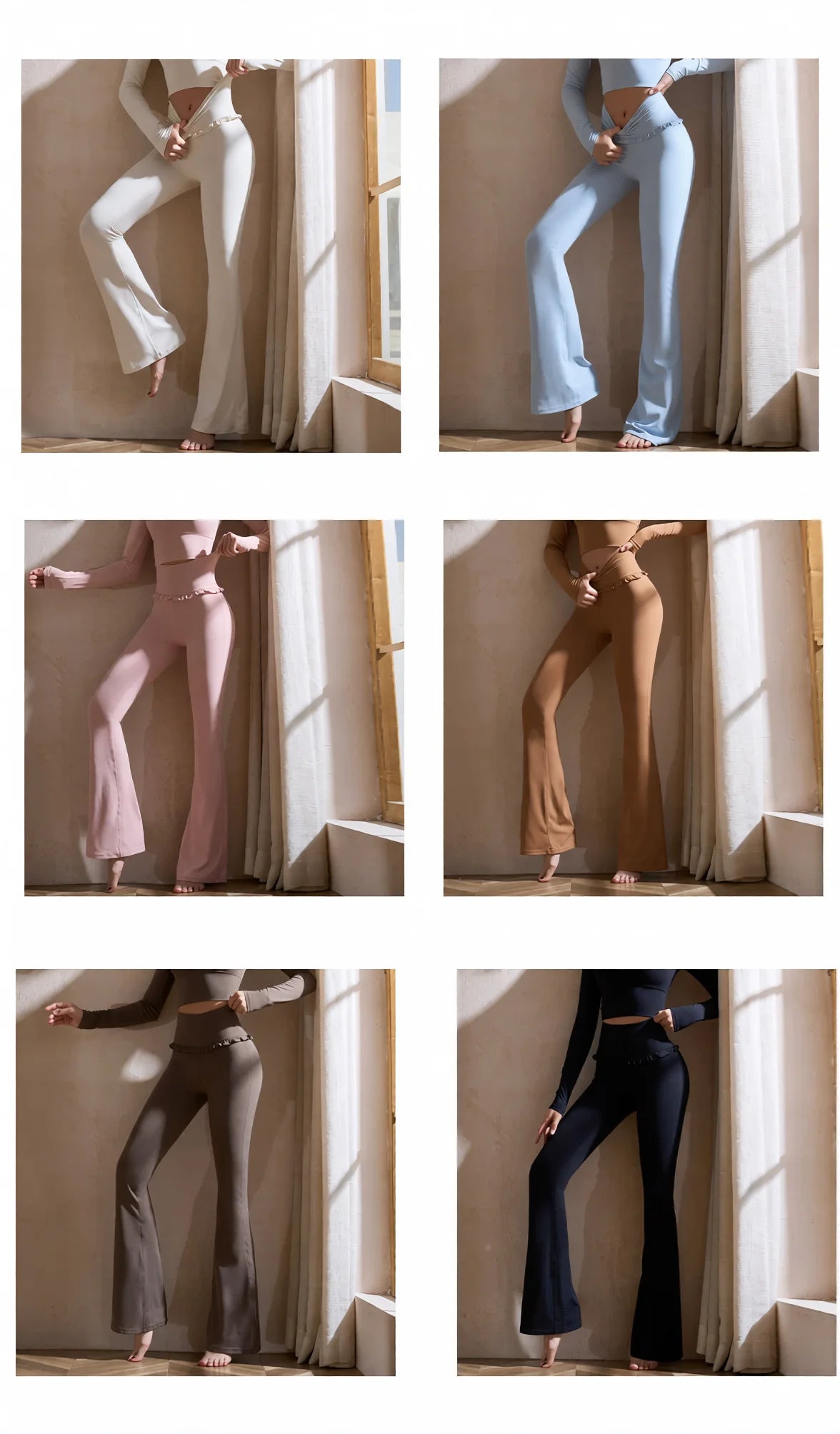 High Waisted Flared Yoga Pants with Ruffle Trim & Butt Lifting