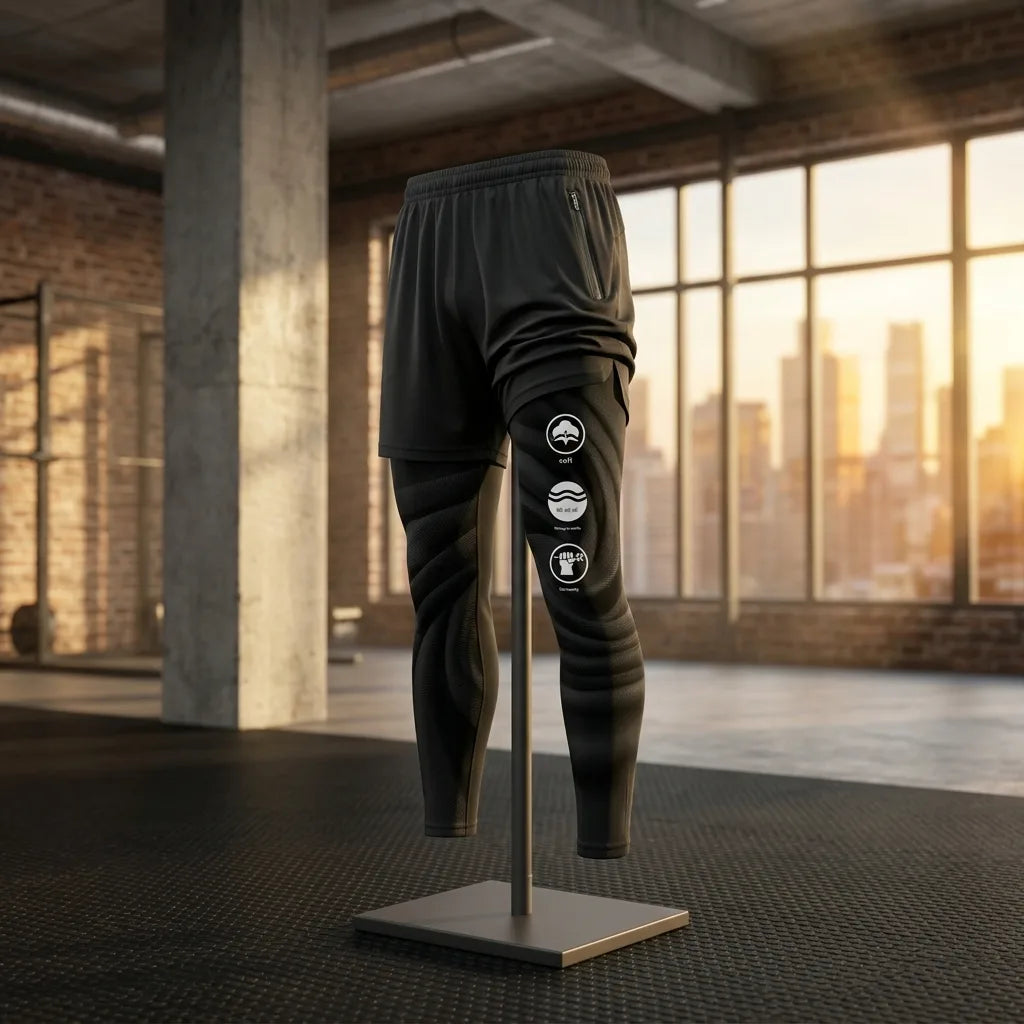 Men's Polyester Fake Two-Piece Compression Running Shorts