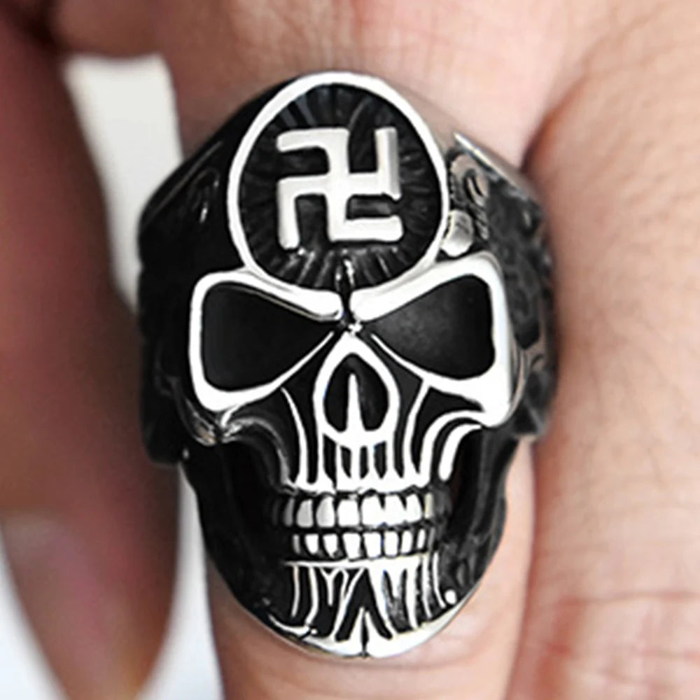 Mf Ghost Punk Doom Swastika Symbol Skull Misika Ring Size 14 Stainless Skeleton Big Rings For Men Svastika Head Of State