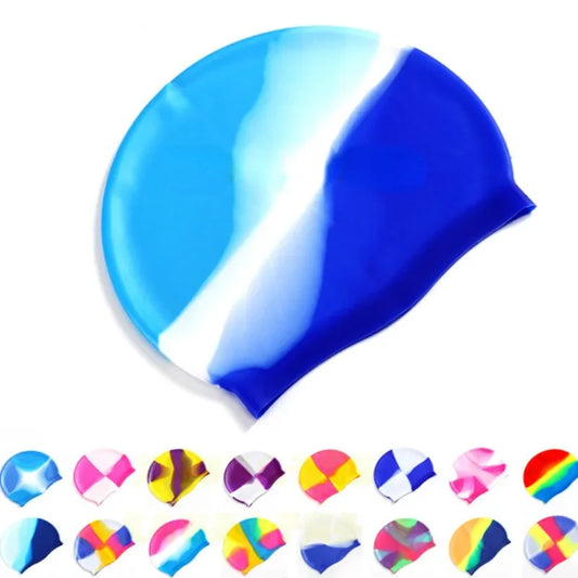 New Color Block Silicone Adult Waterproof Swimming Cap Dry Hair Swim Cap for Men Women Protect Ear Swim Hat Swimming Accessories