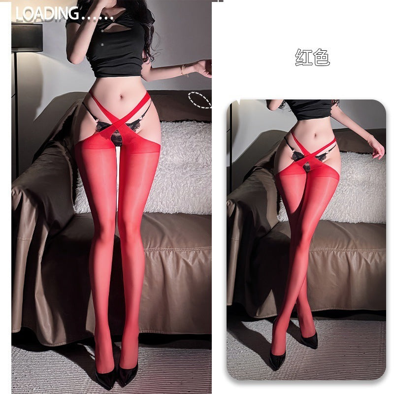 sheer garter stockings with adjustable straps, seductive open crotch design