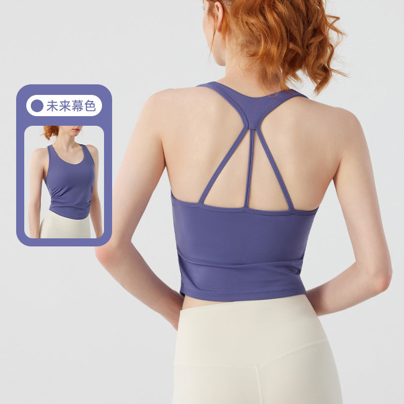 Breathable Hollow-Out Yoga Tank Top with Camisole Bra Support